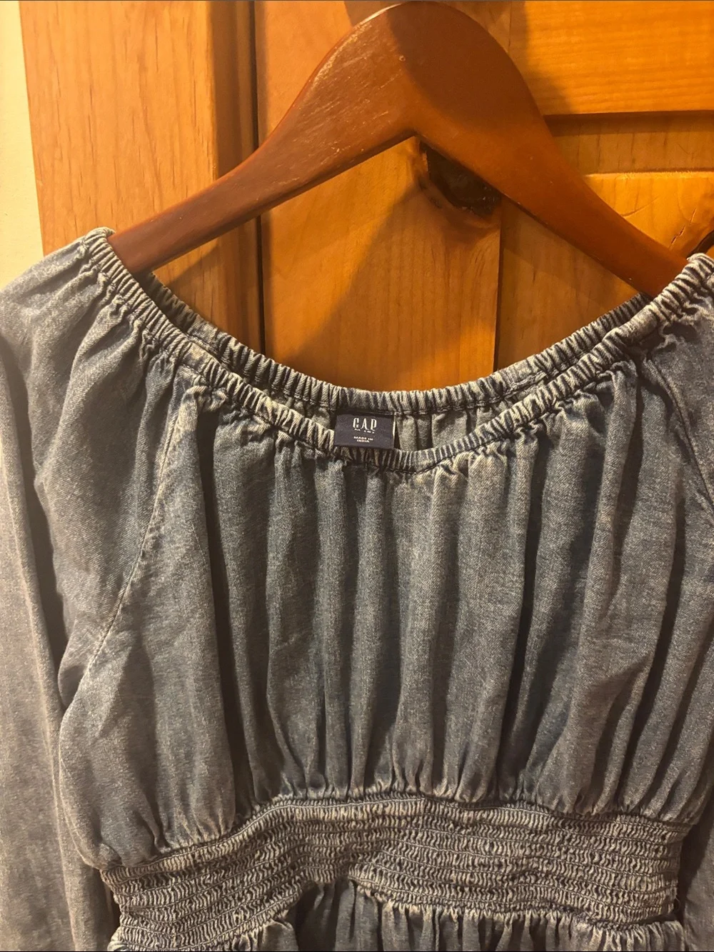 GAP Kids Blue Off-Shoulder/ on shoulder Denim Dress with Elastic Neckline